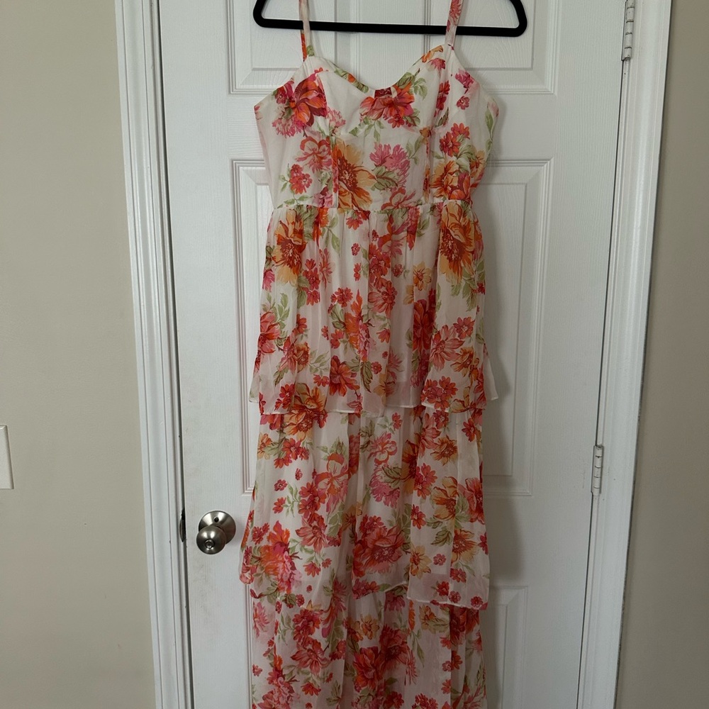 BCX White Dress with Pink, Orange & Green Floral Print